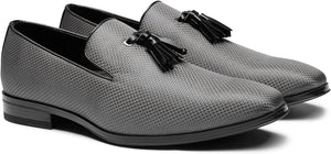 Men's Black Textured Slip On Tassel Loafer Dress Shoes