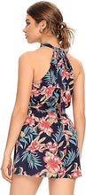 Load image into Gallery viewer, Halter Floral Green Sleeveless Shorts Romper