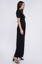 Load image into Gallery viewer, Black Elegant V Neck Puff Sleeve Jumpsuit