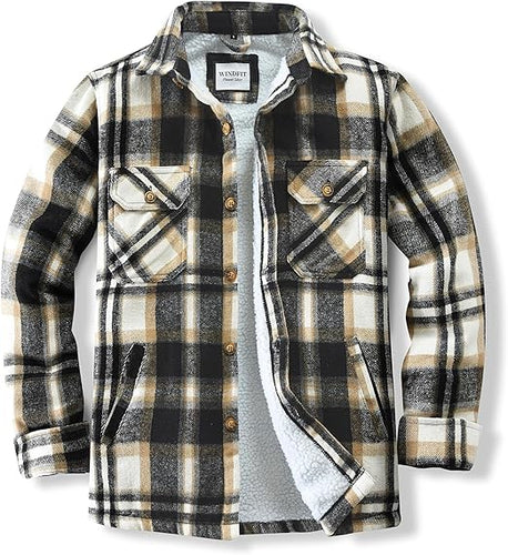 Men's Plaid Flannel Black Long Sleeve Shacket