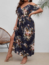 Load image into Gallery viewer, Plus Size Black/Green Floral Cut Out Shoulder Maxi Dress