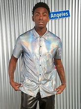 Load image into Gallery viewer, Men&#39;s Holographic Mint Blue Short Sleeve Shirt