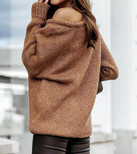 Load image into Gallery viewer, Brown Slouchy Knit Long Sleeve Oversized Winter Sweater