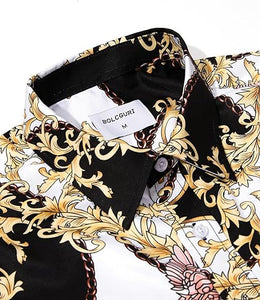 Men's Luxury Printed Black & White Baroque Short Sleeve Shirt & Shorts Set