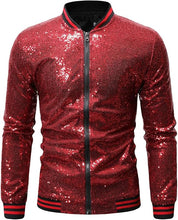 Load image into Gallery viewer, Men&#39;s Glitter Sequin Zip Up Blue Bomber Jacket