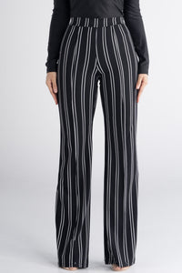 Black Striped Classic Fit High Waist Pants