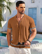 Load image into Gallery viewer, Men&#39;s Knitted Button Down Dark Beige Short Sleeve Shirt