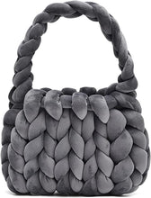 Load image into Gallery viewer, Handwoven Chunky Yarn Knit Grey Shoulder Bag Handmade Braided Purse