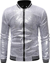 Load image into Gallery viewer, Men&#39;s Glitter Sequin Zip Up Blue Bomber Jacket