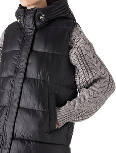 Winter Black Hooded Puffer Style Sleeveless Vest Coat