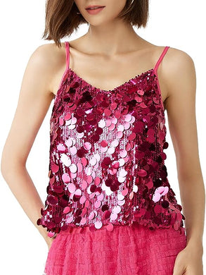 Sparking Pink Rose Sequin Cami Sleeveless Top