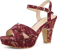 Load image into Gallery viewer, Blue Floral Platform Heel Sling Back Sandals