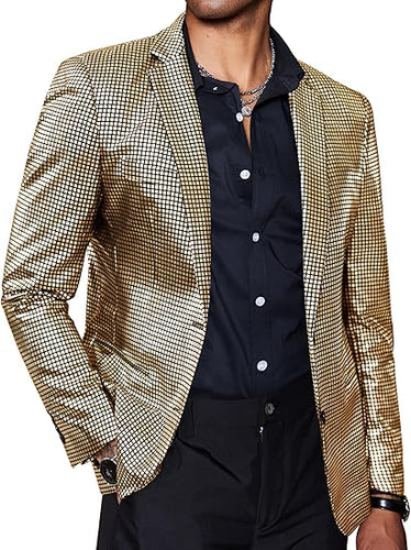 Men's Chic Patterned Gold Metallic Blazer