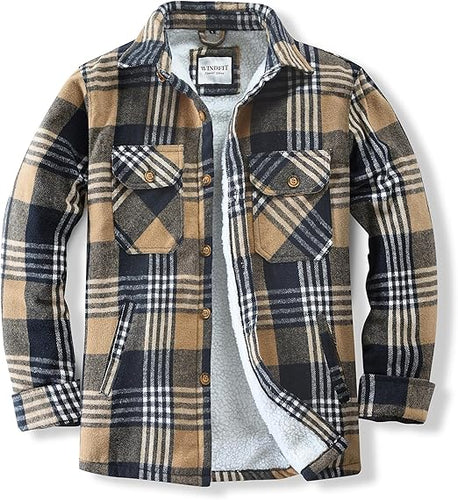 Men's Plaid Flannel Khaki Long Sleeve Shacket