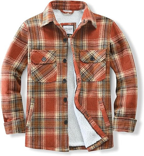 Men's Plaid Flannel Orange Long Sleeve Shacket