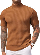 Load image into Gallery viewer, Men&#39;s Knit Turtleneck Green Short Sleeve Sweater