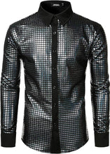 Load image into Gallery viewer, Men&#39;s Disco Silver Gray Sequins Long Sleeve Button Down Shirt