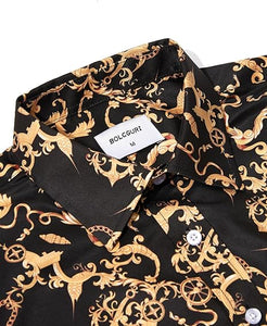 Men's Luxury Printed Red Baroque Short Sleeve Shirt & Shorts Set