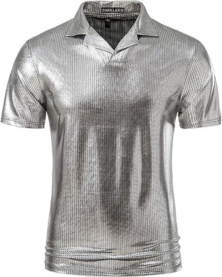 Men's Shiny Silver Metallic Hipster Shirt