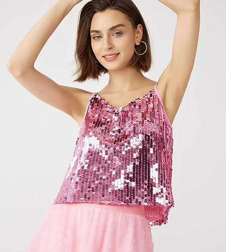 Sparking Pink Sequin Cami Sleeveless Top