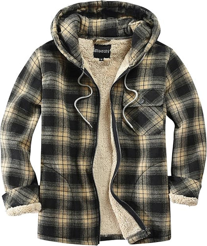 Men's Hooded Plaid Brown Flannel Jacket