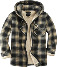 Load image into Gallery viewer, Men&#39;s Sherpa Black &amp; White Plaid Hooded Long Sleeve Jacket