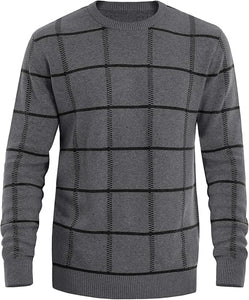 Men's Knitted Checkered Long Sleeve Light Gray Sweater