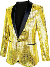 Load image into Gallery viewer, Men&#39;s Shiny Disco Blue Metallic Party Blazer