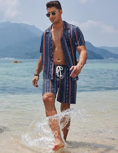 Load image into Gallery viewer, Men&#39;s Black/White Print Summer Button Up Shorts &amp; Shirt Set