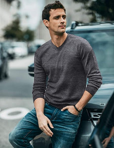 Men's Soft Knit Light Blue V Neck Long Sleeve Sweater
