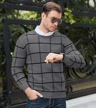 Load image into Gallery viewer, Men&#39;s Knitted Checkered Long Sleeve Light Blue Sweater