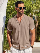 Load image into Gallery viewer, Men&#39;s Knitted Button Down Dark Beige Short Sleeve Shirt