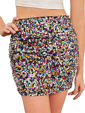 Sequined Party Multicolor Mini Skirt