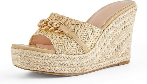 Platform Chain Apricot Open Toe Espadrille Wedge Sandals