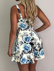 Floral Tie Knot Black Sleeveless Shorts Romper