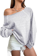 Load image into Gallery viewer, Blue-Grey Fall Chic Off Shoulder Sweatshirt