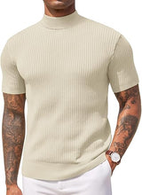 Load image into Gallery viewer, Men&#39;s Knit Turtleneck White Short Sleeve Sweater