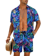 Load image into Gallery viewer, Casual Men&#39;s Blue Vacation Style Shirt &amp; Shorts Set