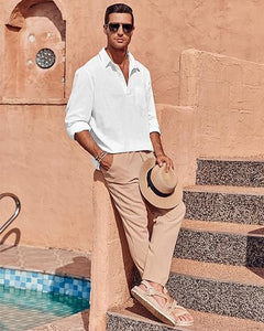 Men's Cuban Style White Long Sleeve Casual Shirt