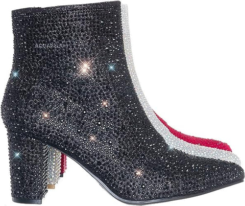 Rhinestone Studded Sequin Black Rhinestone Ankle Boots