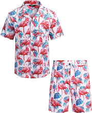 Load image into Gallery viewer, Men&#39;s Black/White Print Summer Button Up Shorts &amp; Shirt Set