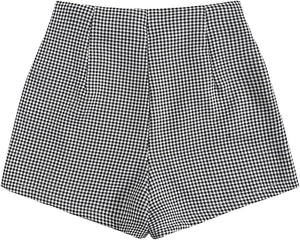 Black & White Houndstooth Gold Button High Waist Shorts