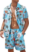 Load image into Gallery viewer, Men&#39;s Black/White Print Summer Button Up Shorts &amp; Shirt Set