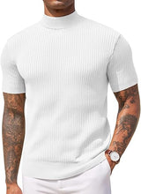 Load image into Gallery viewer, Men&#39;s Knit Turtleneck White Short Sleeve Sweater