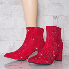 Load image into Gallery viewer, Rhinestone Studded Sequin Red Rhinestone Ankle Boots