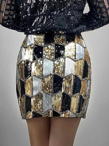 Black/Silver Sequin Patchwork Skirt