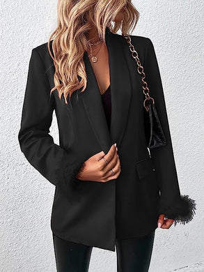 Fashionable Black Feather Long Sleeve Blazer Jacket