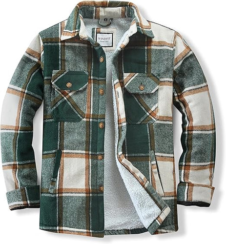 Men's Plaid Flannel Green Long Sleeve Shacket