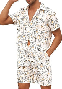 Men's Black Aztec Print Short Sleeve Summer Shorts Set