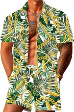 Load image into Gallery viewer, Men&#39;s Luxury Printed Gold/White Striped Shirt &amp; Shorts Set